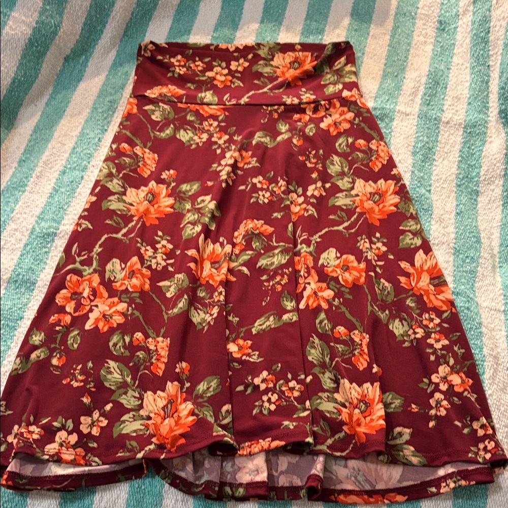 ROE Burgundy Floral A-Line Skirt